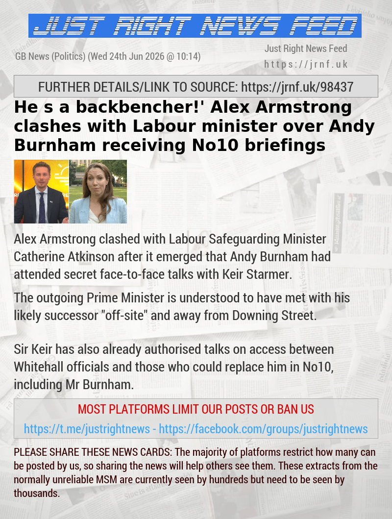 ‘He‘s a backbencher!’ Alex Armstrong clashes with Labour minister over Andy Burnham receiving No10 briefings