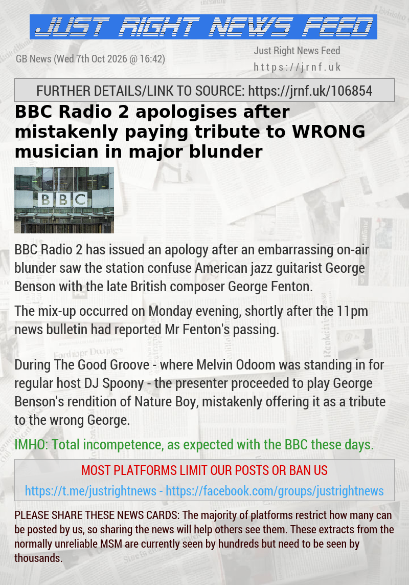 BBC Radio 2 apologises after mistakenly paying tribute to WRONG musician in major blunder