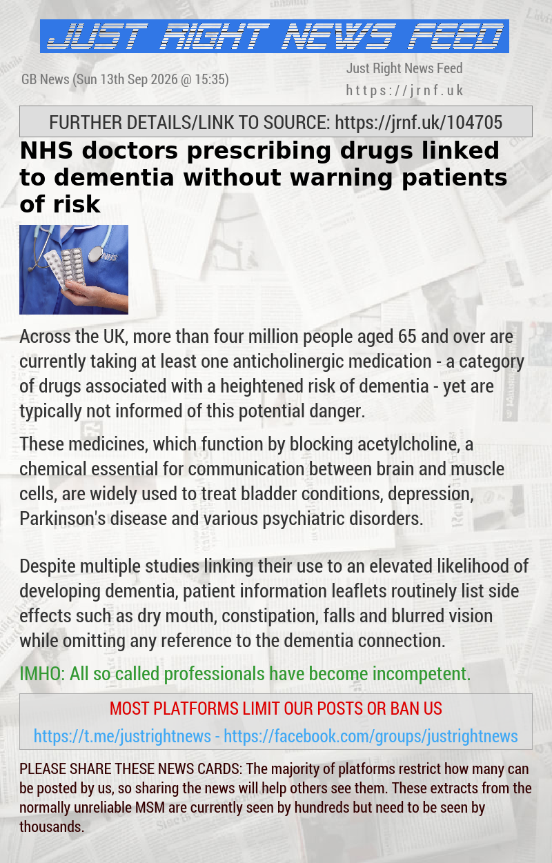 NHS doctors prescribing drugs linked to dementia without warning patients of risk