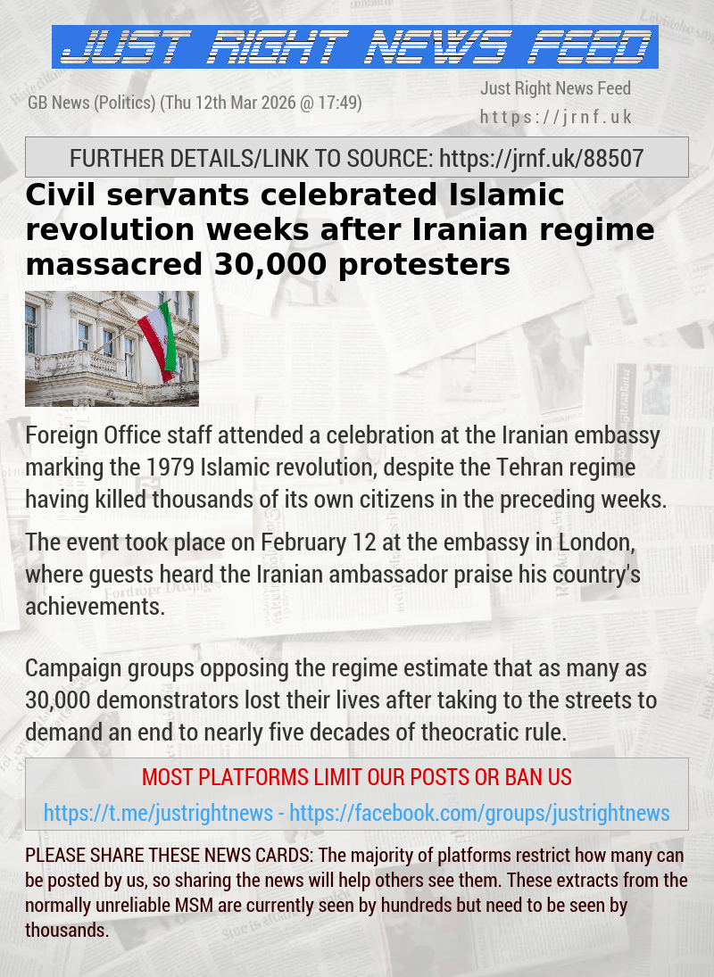Civil servants celebrated Islamic revolution weeks after Iranian regime massacred 30,000 protesters