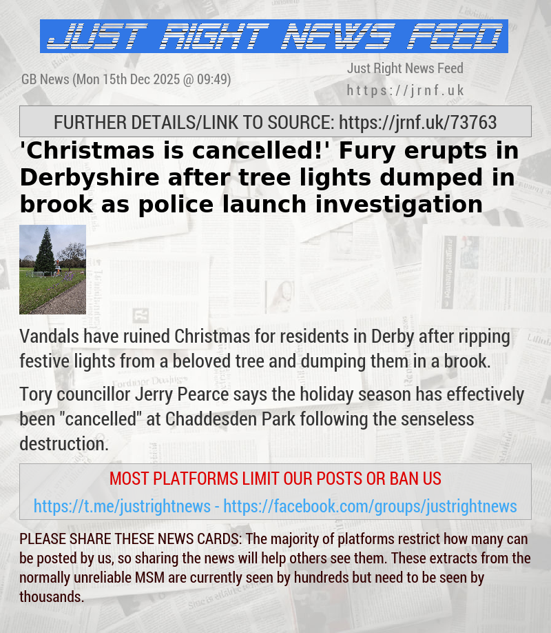 ’Christmas is cancelled!’ Fury erupts in Derbyshire after tree lights dumped in brook as police launch investigation
