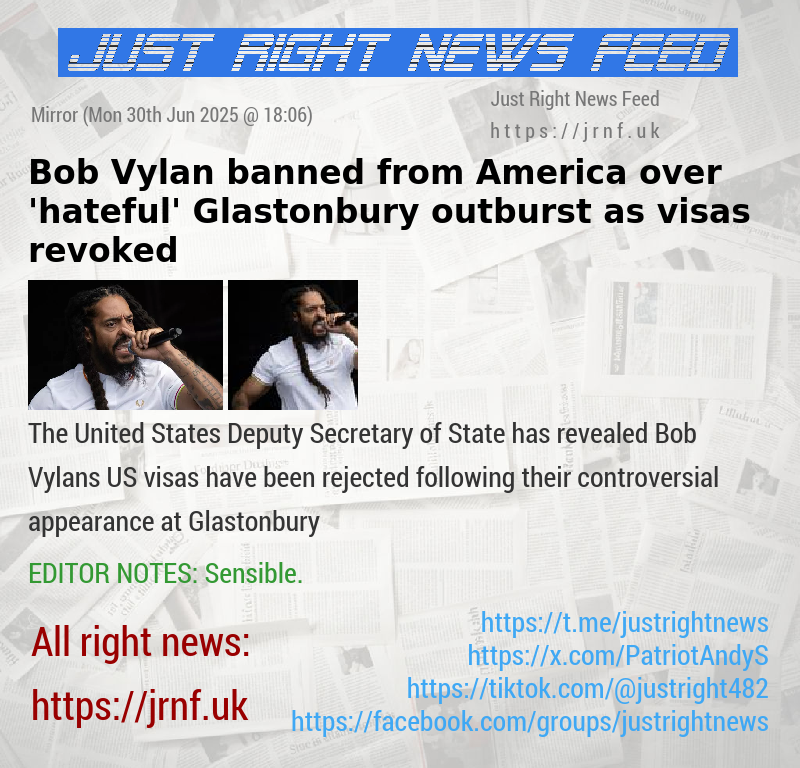 Bob Vylan banned from America over ’hateful’ Glastonbury outburst as visas revoked