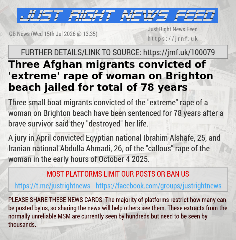 Three Afghan migrants convicted of ’extreme’ rape of woman on Brighton beach jailed for total of 78 years