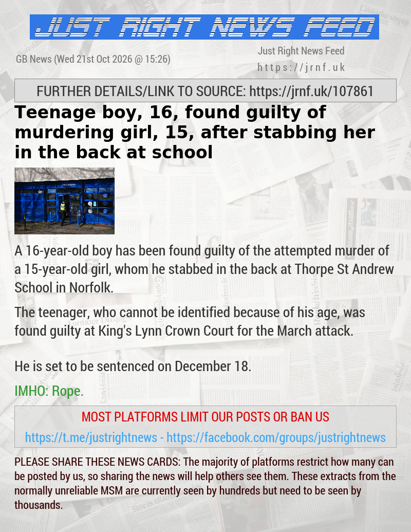 Teenage boy, 16, found guilty of murdering girl, 15, after stabbing her in the back at school