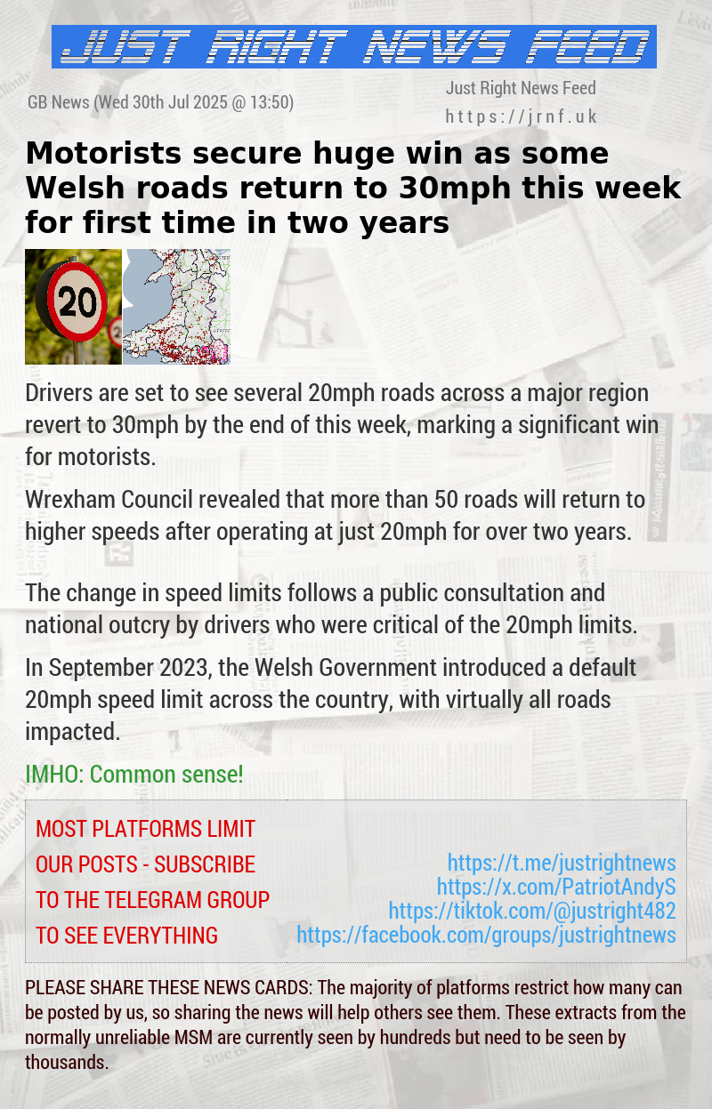 Motorists secure huge win as some Welsh roads return to 30mph this week for first time in two years