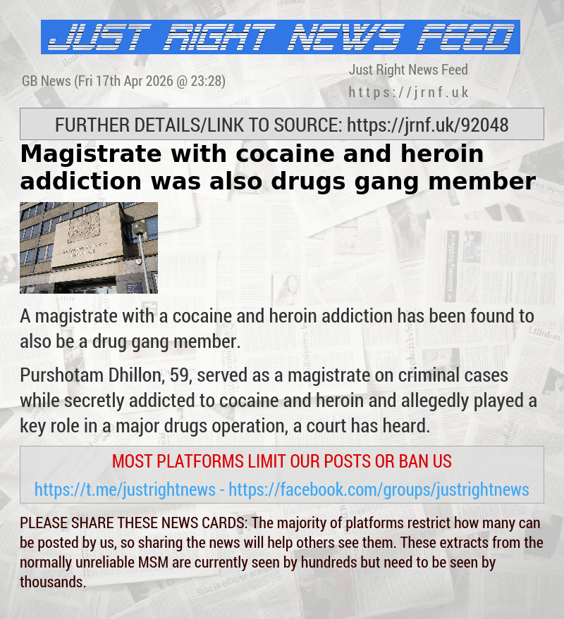 Magistrate with cocaine and heroin addiction was also drugs gang member