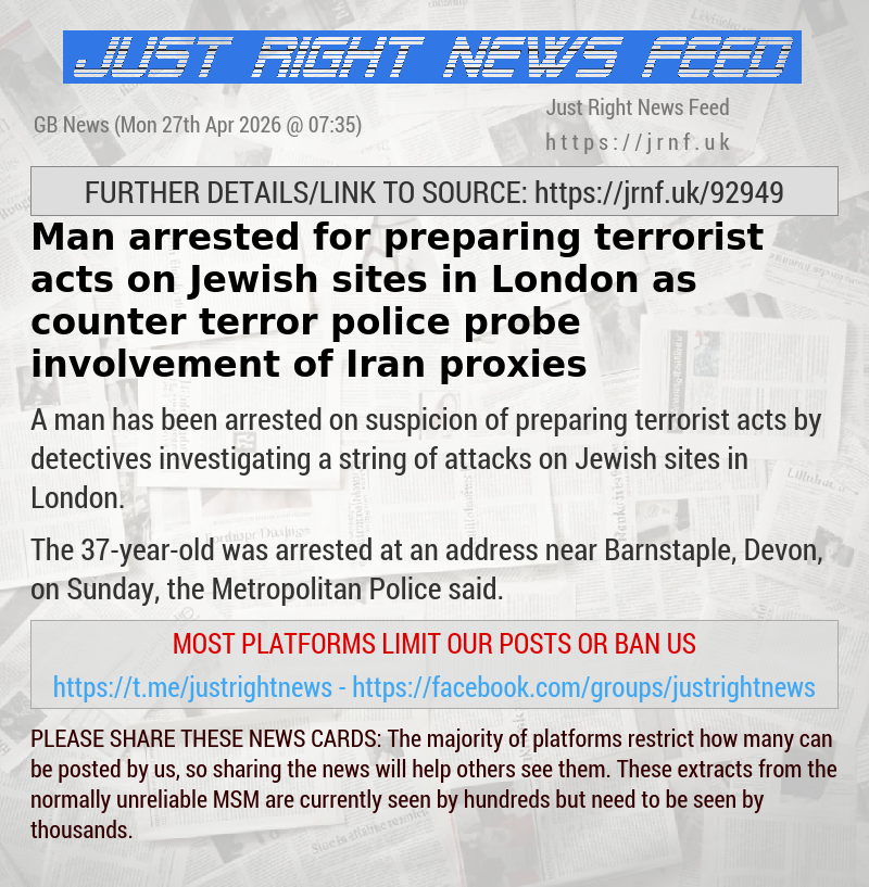 Man arrested for preparing terrorist acts on Jewish sites in London as counter terror police probe involvement of Iran proxies
