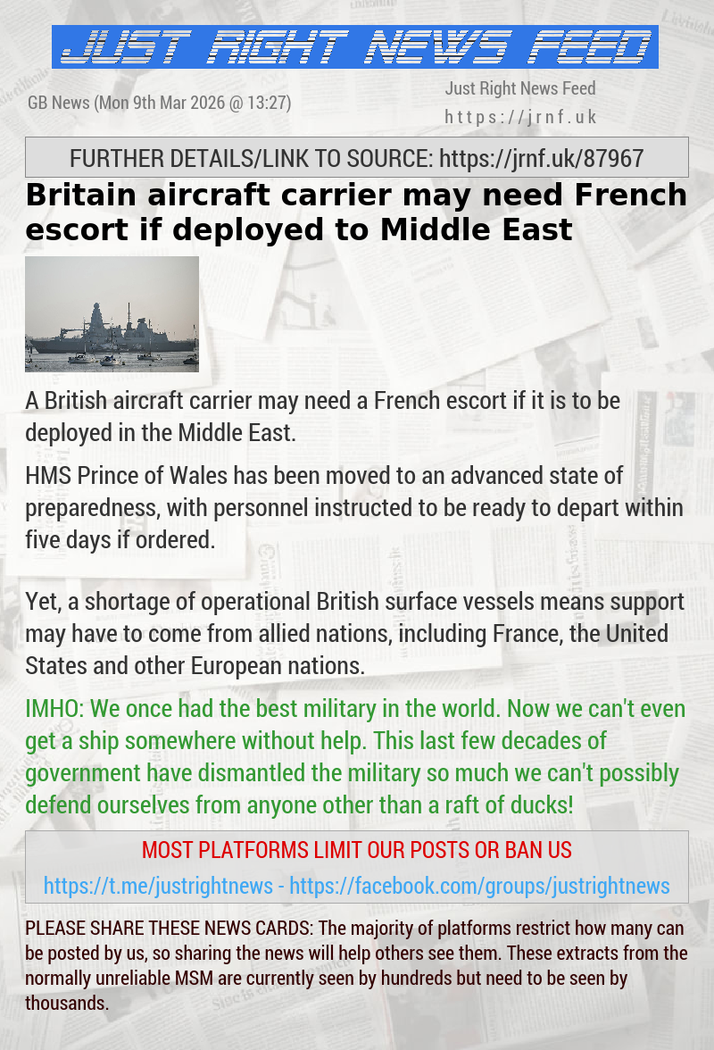 Britain aircraft carrier may need French escort if deployed to Middle East