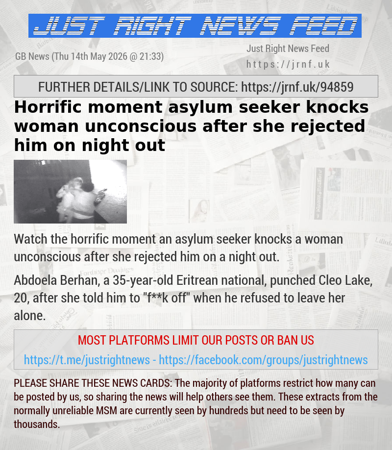 Horrific moment asylum seeker knocks woman unconscious after she rejected him on night out