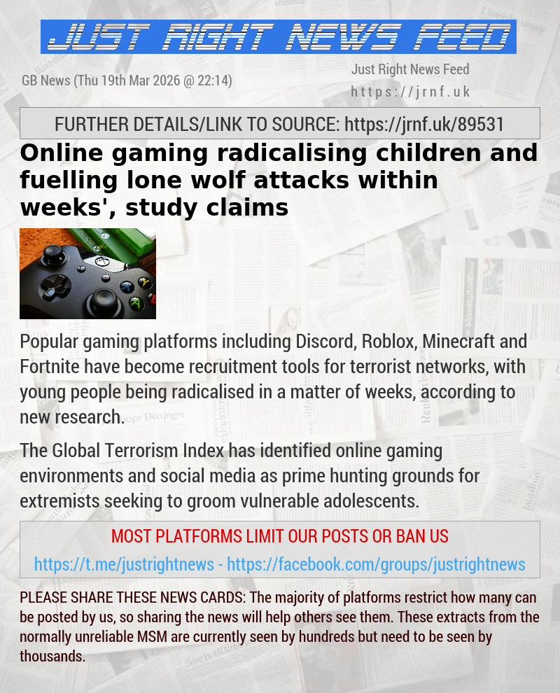 Online gaming radicalising children and fuelling lone—wolf attacks ‘within weeks’, study claims