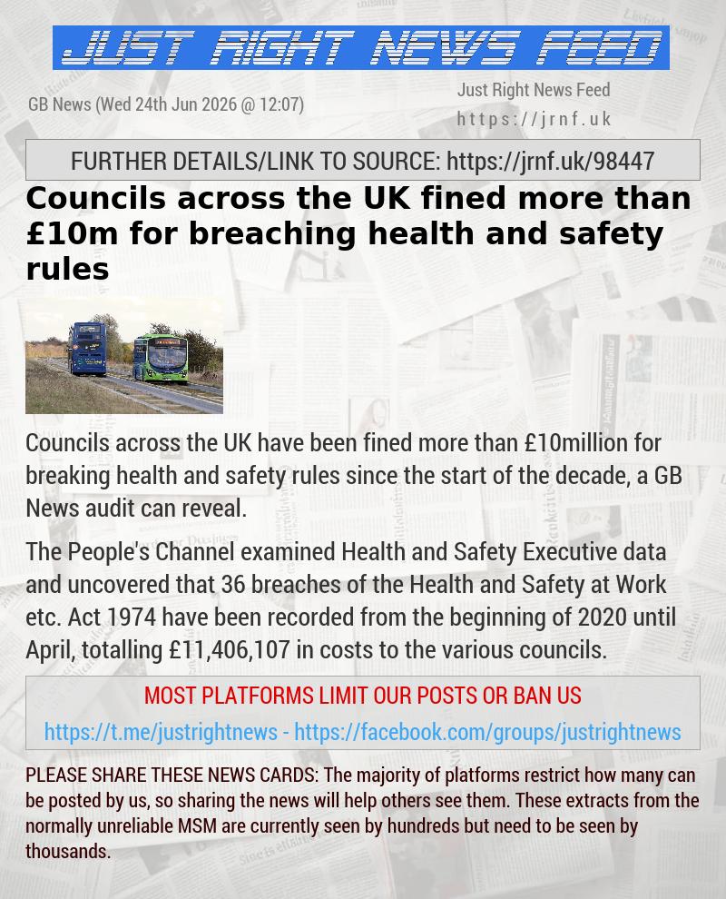 Councils across the UK fined more than &pound;10m for breaching health and safety rules