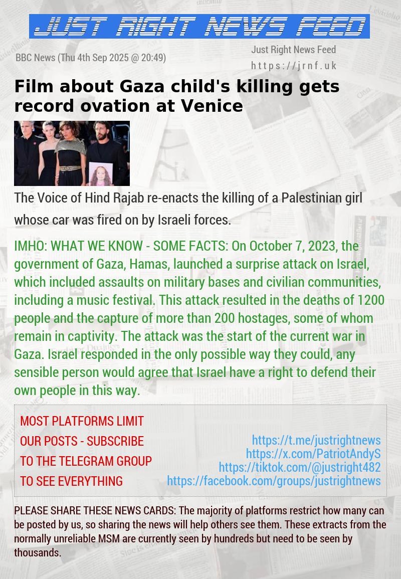 Film about Gaza child’s killing gets record ovation at Venice