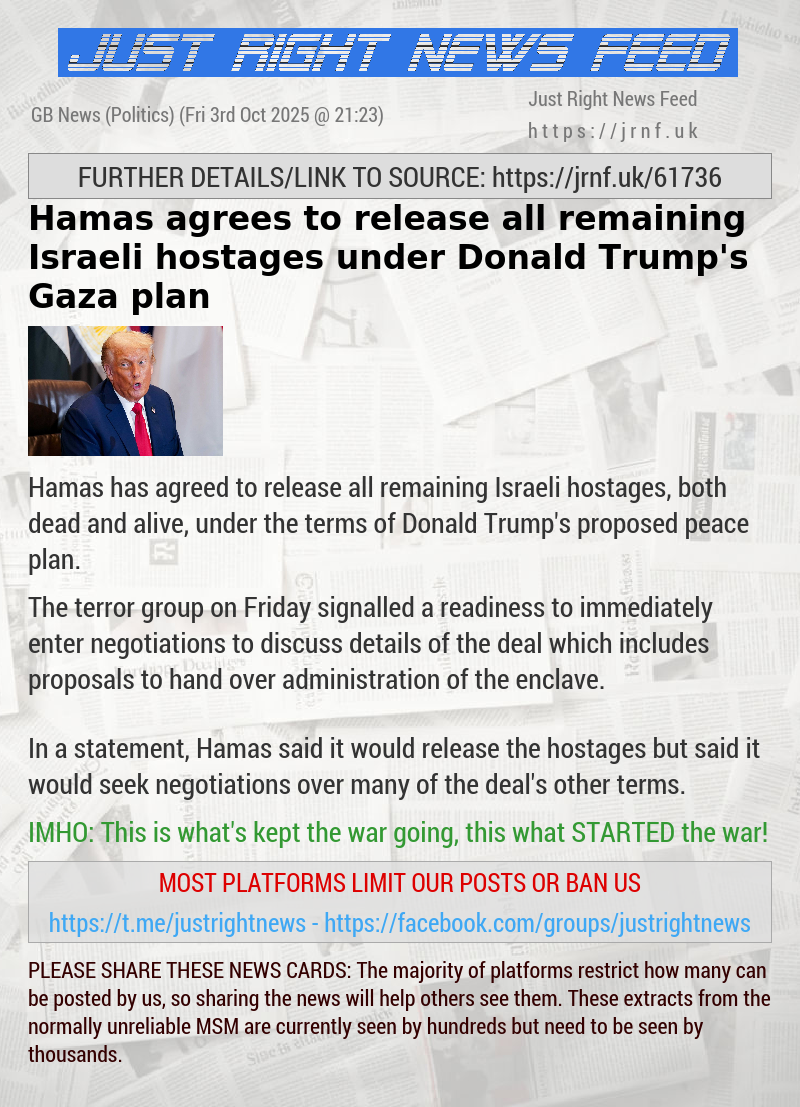 Hamas agrees to release all remaining Israeli hostages under Donald Trump’s Gaza plan