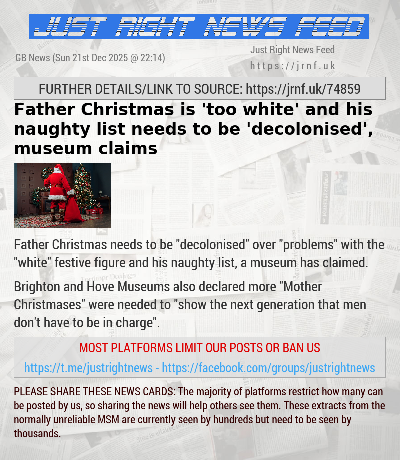 Father Christmas is ’too white’ and his naughty list needs to be ’decolonised’, museum claims