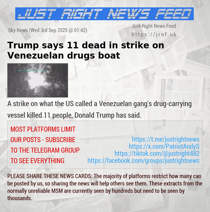 Trump says 11 dead in strike on Venezuelan drugs boat