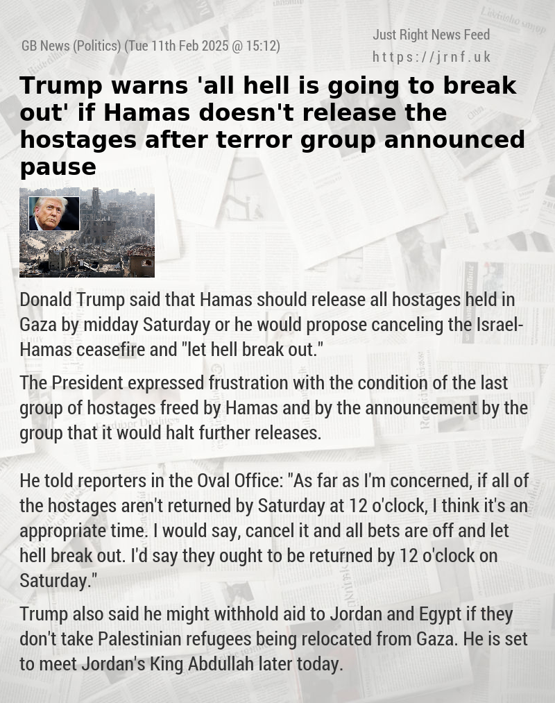 Trump warns ’all hell is going to break out’ if Hamas doesn’t release the hostages after terror group announced pause