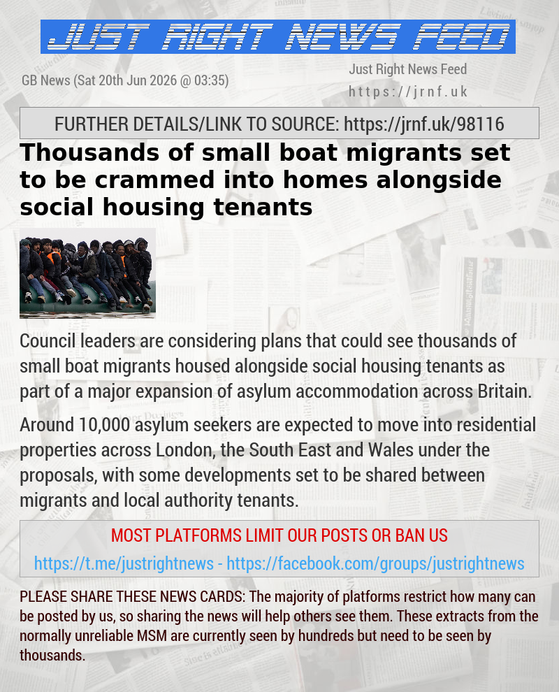 Thousands of small boat migrants set to be crammed into homes alongside social housing tenants