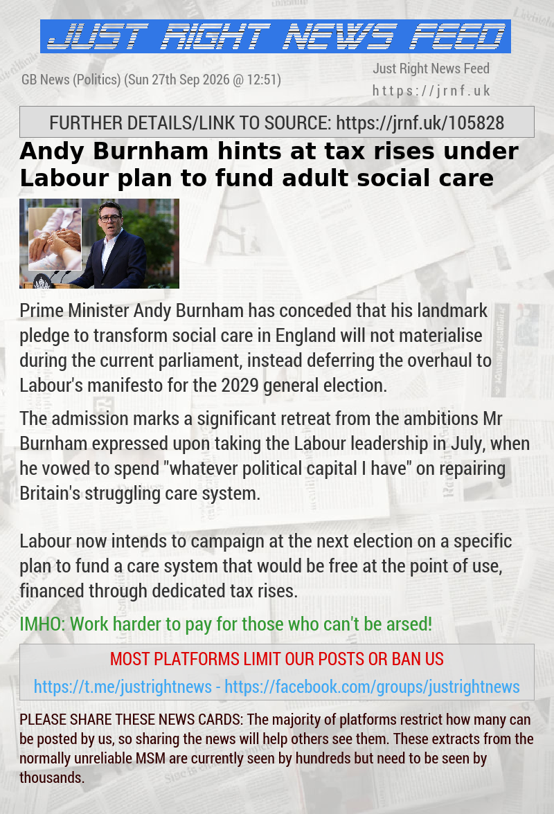 Andy Burnham hints at tax rises under Labour plan to fund adult social care