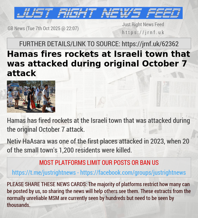 Hamas fires rockets at Israeli town that was attacked during original October 7 attack