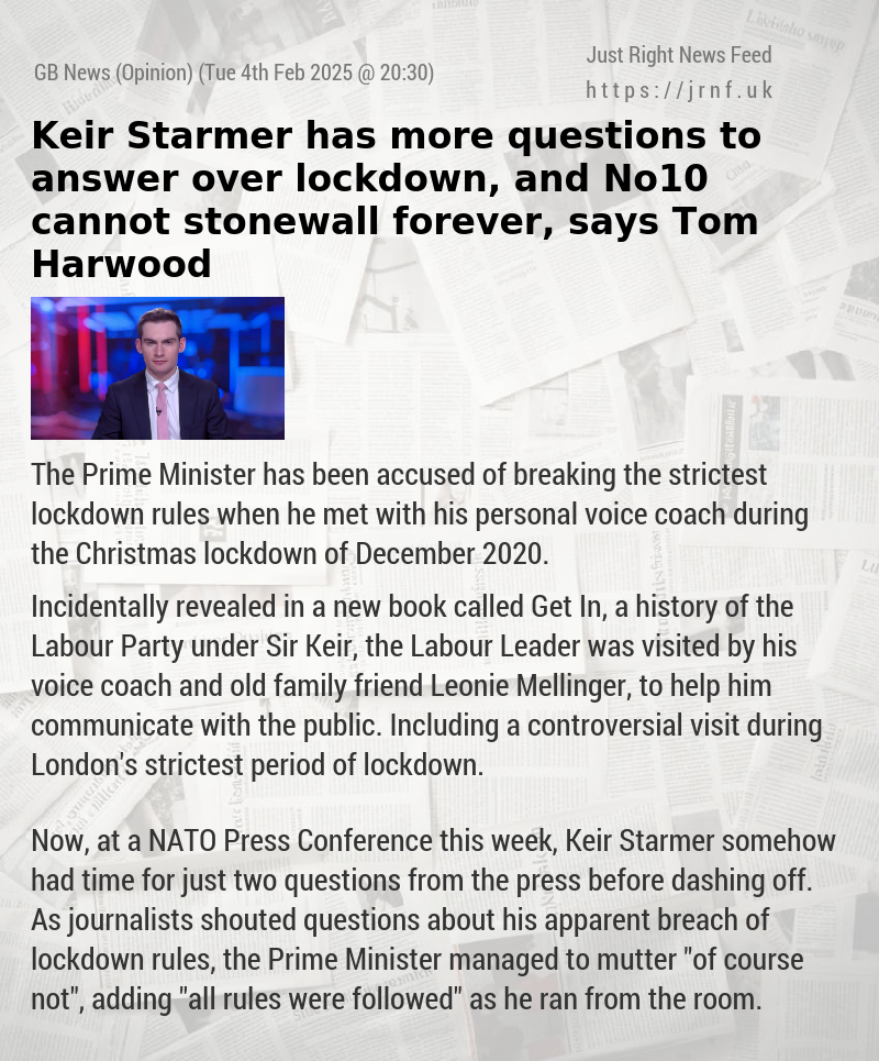 Keir Starmer has more questions to answer over lockdown, and No10 cannot stonewall forever, says Tom Harwood