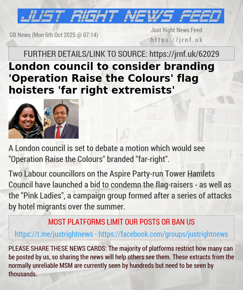 London council to consider branding ’Operation Raise the Colours’ flag—hoisters ’far—right extremists’