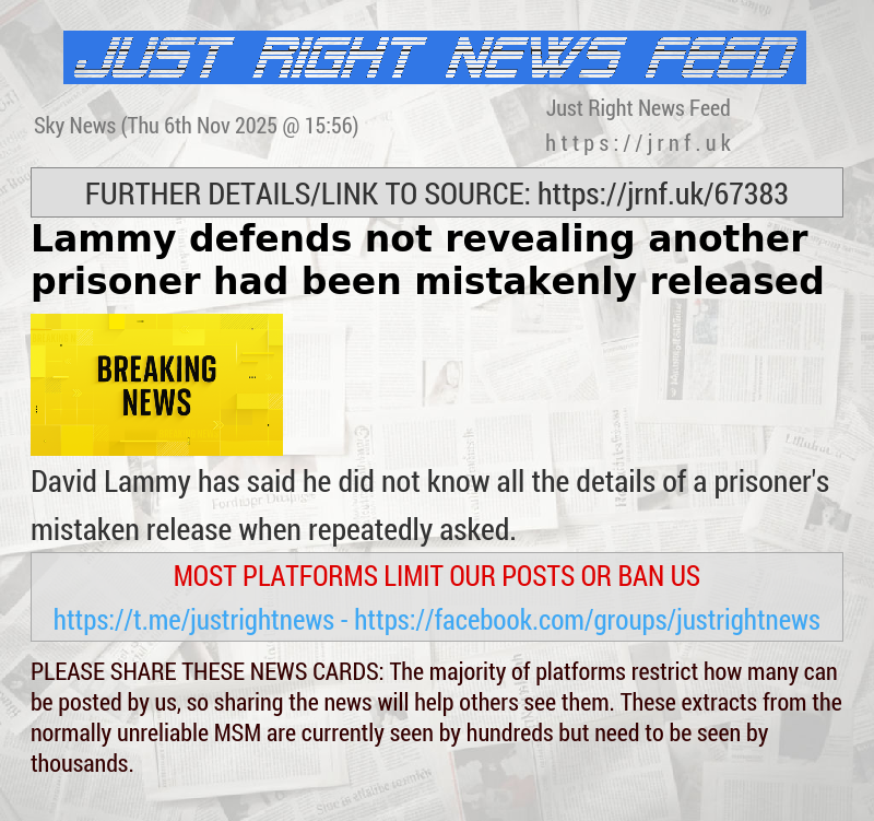 Lammy defends not revealing another prisoner had been mistakenly released