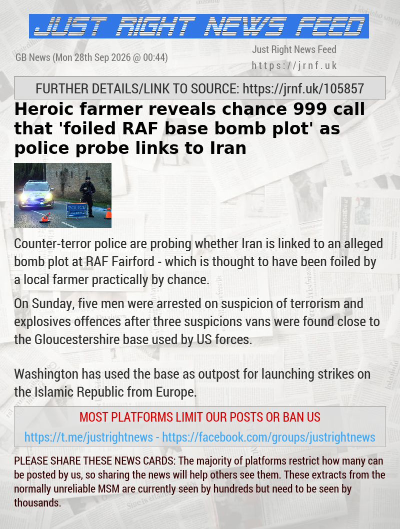 Heroic farmer reveals chance 999 call that ’foiled RAF base bomb plot’ as police probe links to Iran