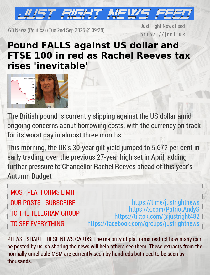 Pound FALLS against US dollar and FTSE 100 in red as Rachel Reeves tax rises ’inevitable’