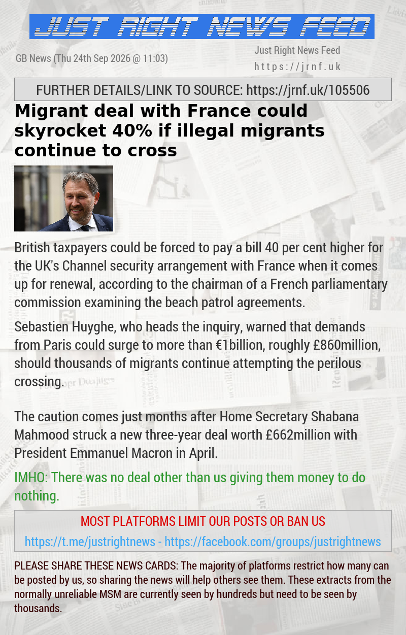 Migrant deal with France could skyrocket 40% if illegal migrants continue to cross