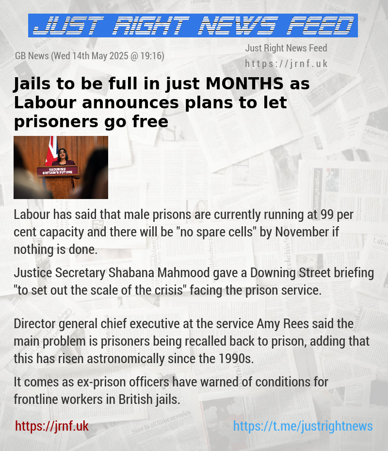 Jails to be full in just MONTHS as Labour announces plans to let prisoners go free