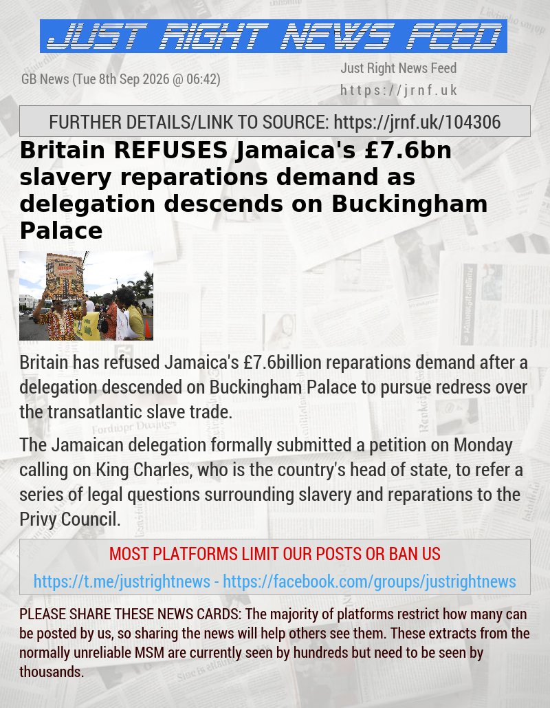 Britain REFUSES Jamaica’s &pound;7.6bn slavery reparations demand as delegation descends on Buckingham Palace