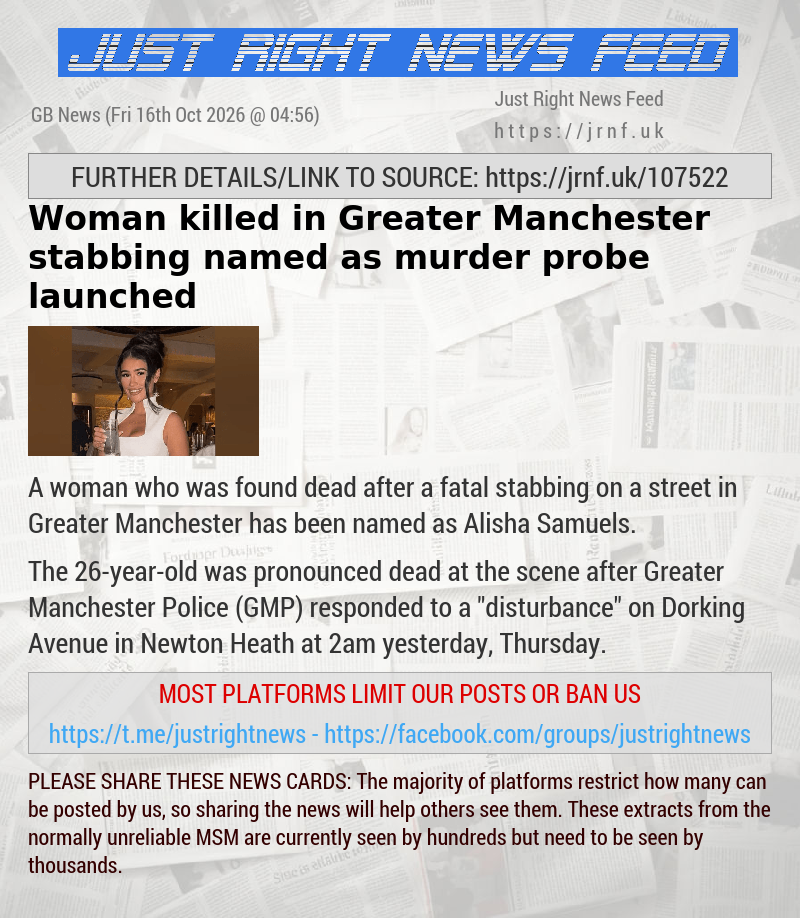 Woman killed in Greater Manchester stabbing named as murder probe launched