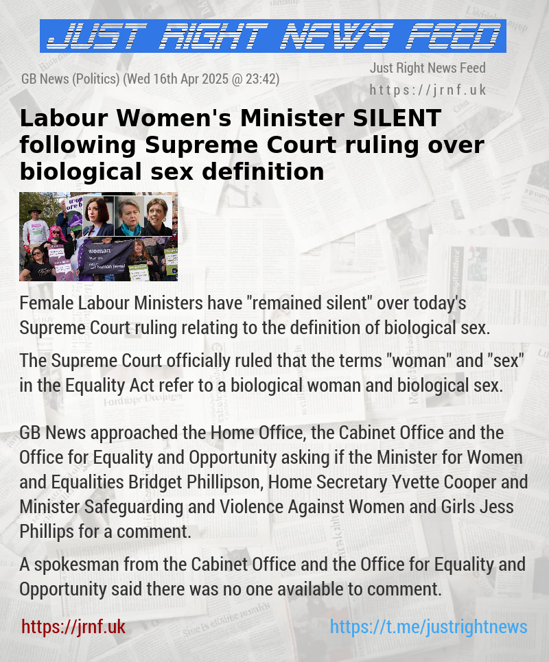 Labour Women’s Minister SILENT following Supreme Court ruling over biological sex definition