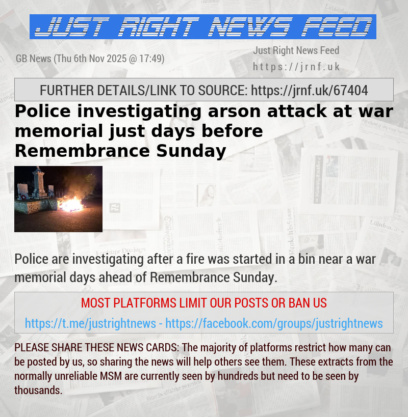 Police investigating arson attack at war memorial just days before Remembrance Sunday