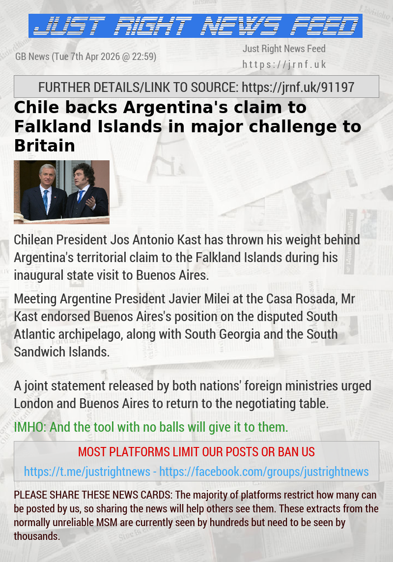 Chile backs Argentina’s claim to Falkland Islands in major challenge to Britain