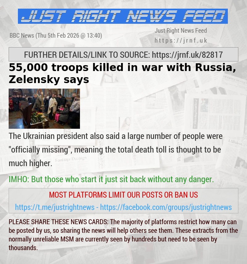 55,000 troops killed in war with Russia, Zelensky says