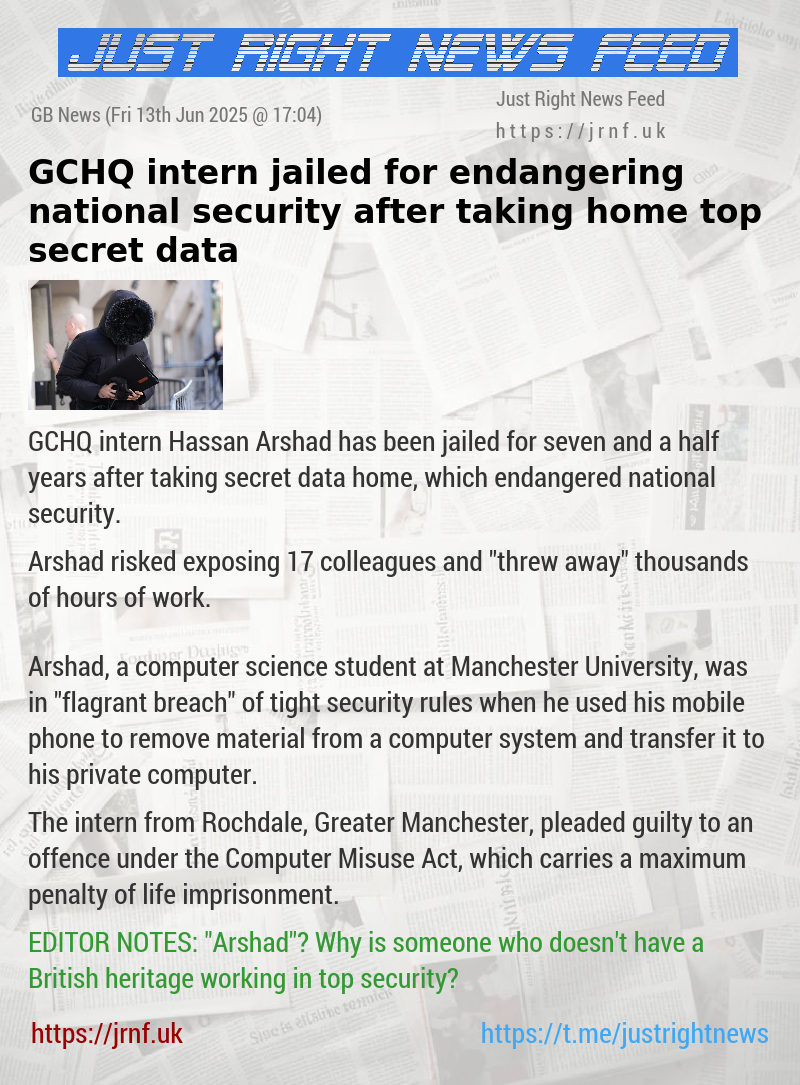 GCHQ intern jailed for endangering national security after taking home top secret data