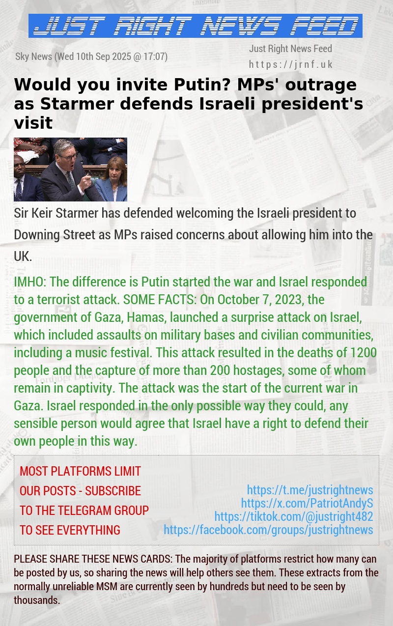 Would you invite Putin? MPs’ outrage as Starmer defends Israeli president’s visit