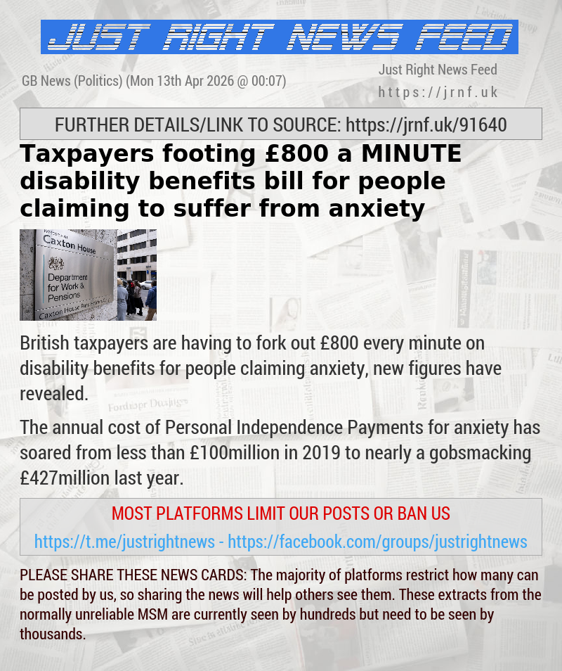 Taxpayers footing &pound;800 a MINUTE disability benefits bill for people claiming to suffer from anxiety