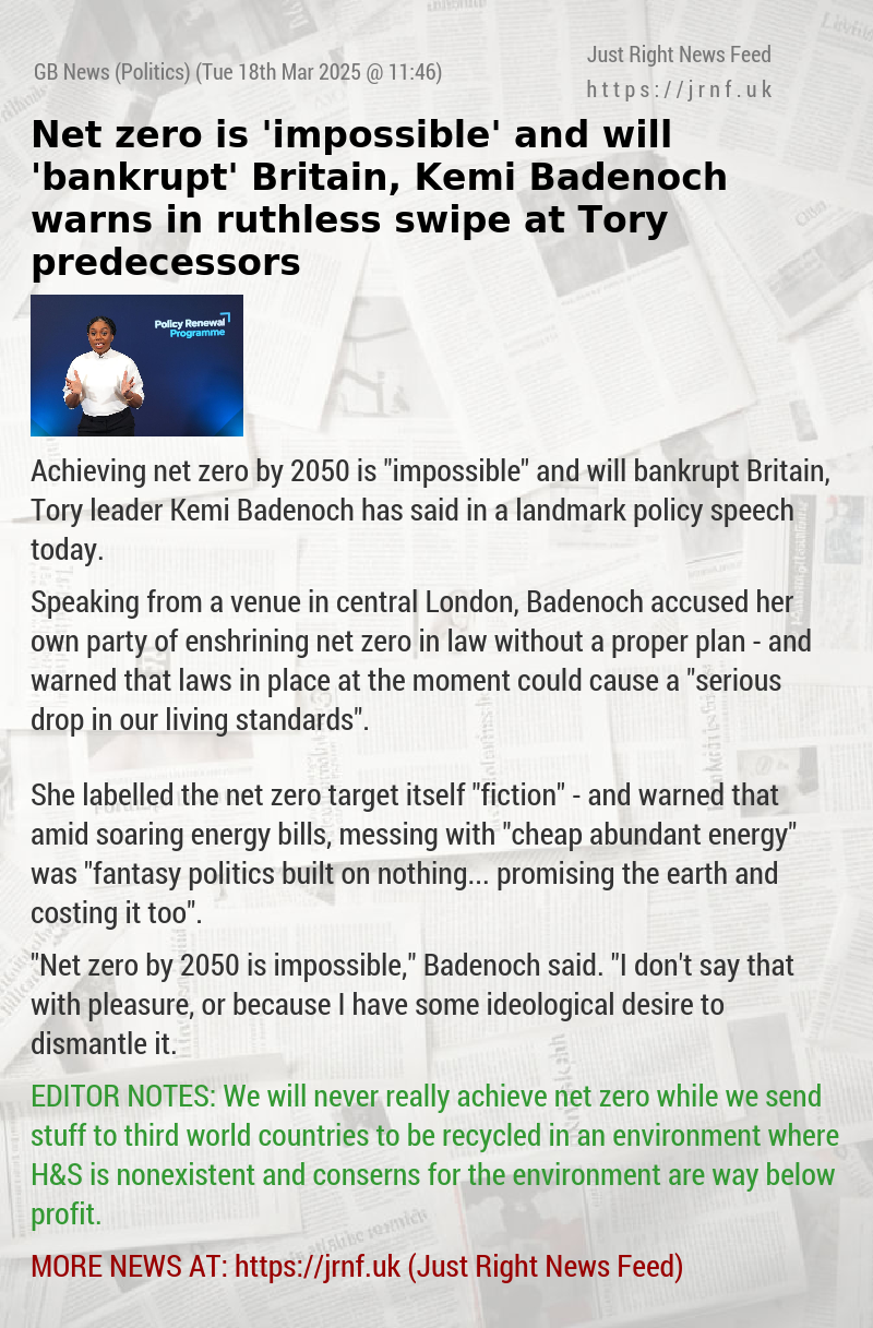Net zero is ’impossible’ and will ’bankrupt’ Britain, Kemi Badenoch warns in ruthless swipe at Tory predecessors