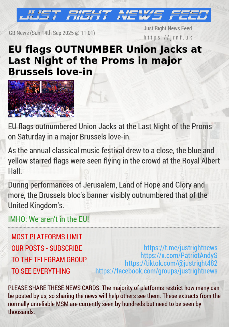 EU flags OUTNUMBER Union Jacks at Last Night of the Proms in major Brussels love—in