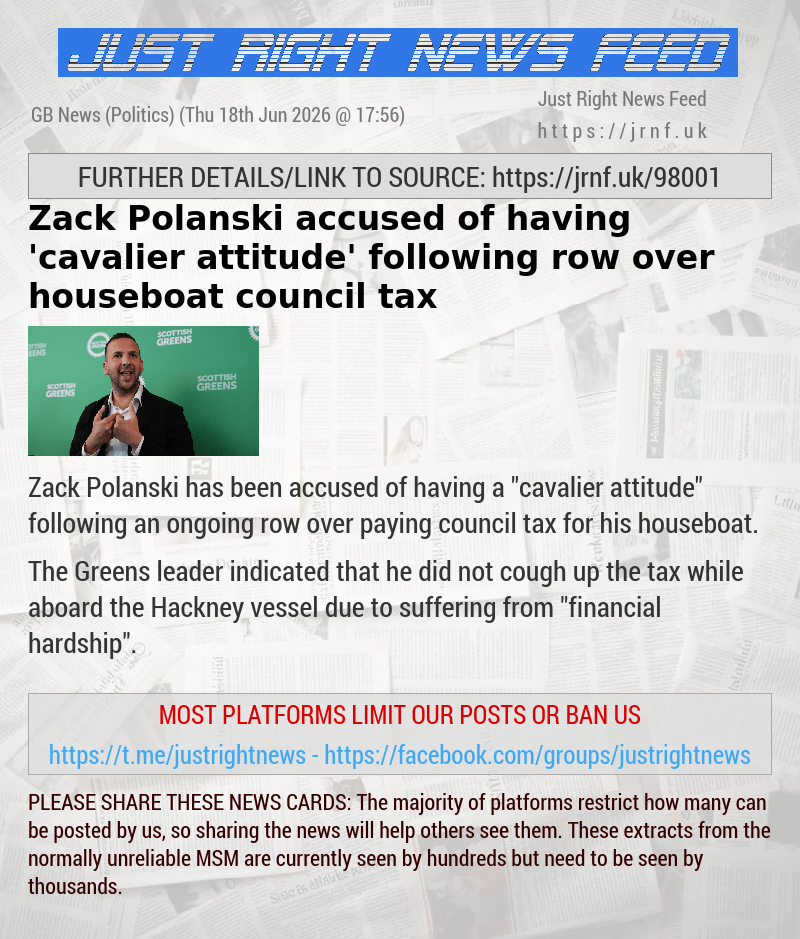 Zack Polanski accused of having ’cavalier attitude’ following row over houseboat council tax