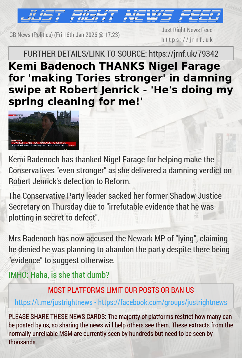 Kemi Badenoch THANKS Nigel Farage for ’making Tories stronger’ in damning swipe at Robert Jenrick — ’He’s doing my spring cleaning for me!’