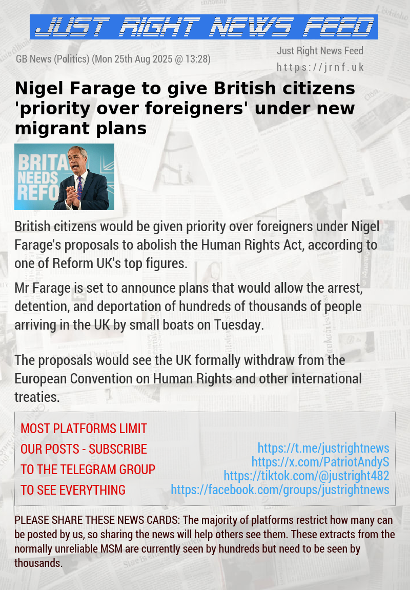 Nigel Farage to give British citizens ’priority over foreigners’ under new migrant plans