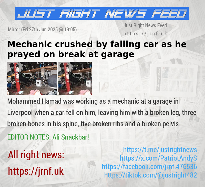 Mechanic crushed by falling car as he prayed on break at garage