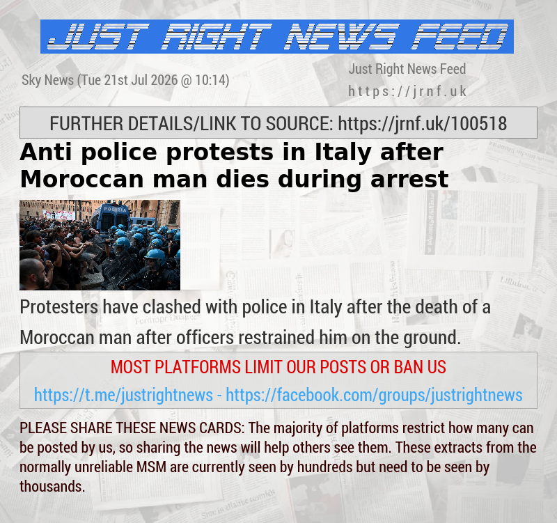 Anti—police protests in Italy after Moroccan man dies during arrest