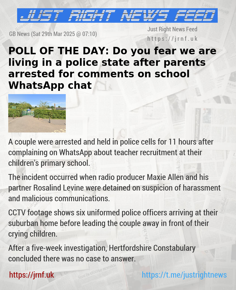 POLL OF THE DAY: Do you fear we are living in a police state after parents arrested for comments on school WhatsApp chat