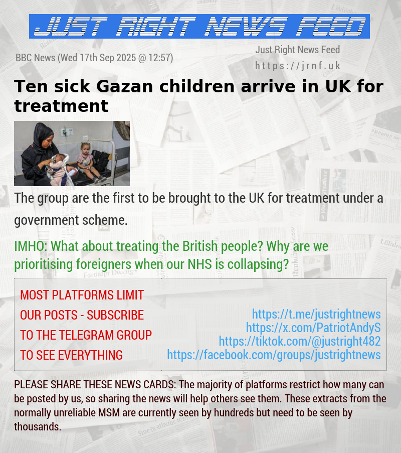 Ten sick Gazan children arrive in UK for treatment
