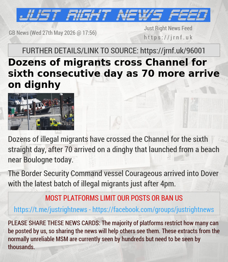 Dozens of migrants cross Channel for sixth consecutive day as 70 more arrive on dignhy