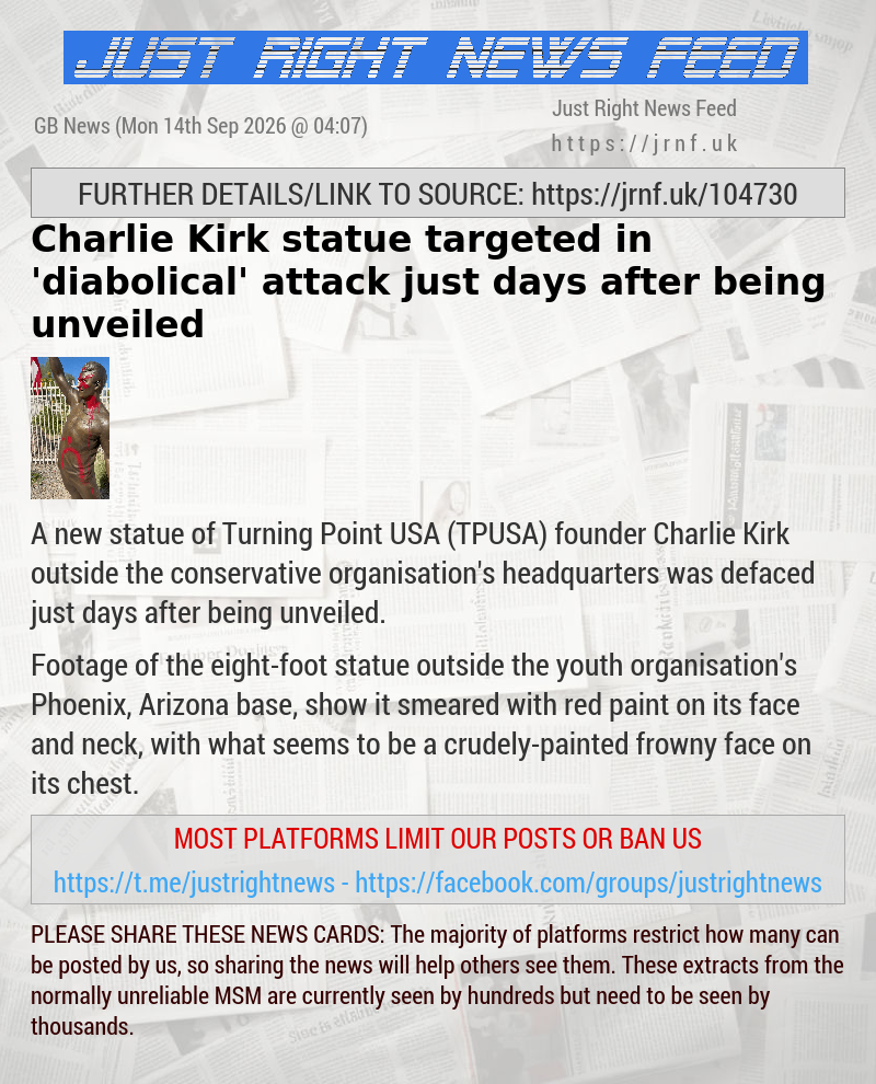 Charlie Kirk statue targeted in ’diabolical’ attack just days after being unveiled